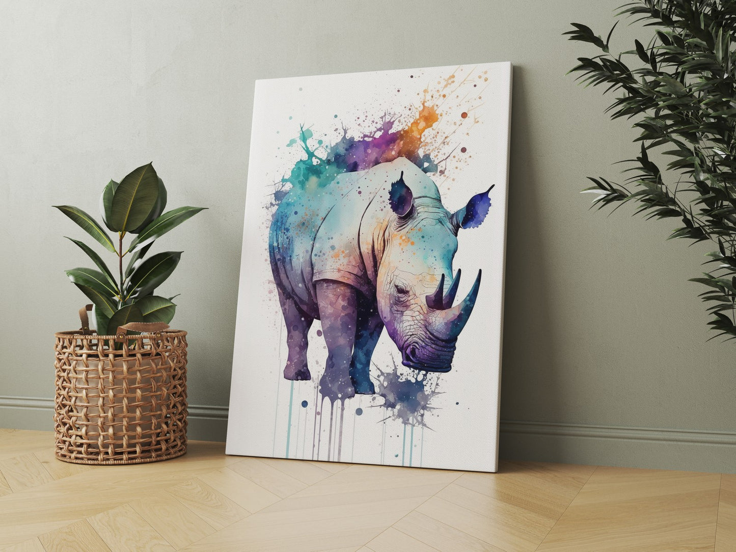 Watercolor Rhino Canvas